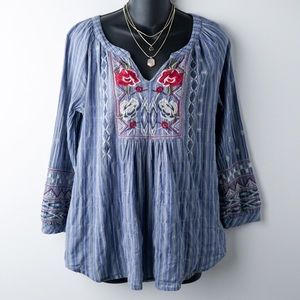 JOHNNY WAS Boho Embroidered 3J Workshop Tunic Top